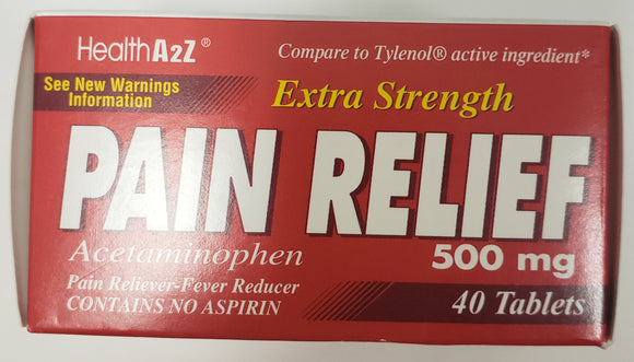 HealthA2Z Extra Strength Pain Relief Acetaminophen 500 MG Tablets 40 Pack