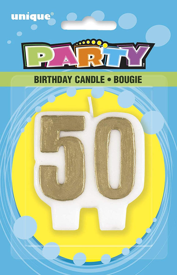 Gold Number 50 Birthday Candle