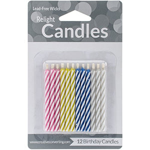 Creative Converting Assorted Stripe Magic Relight Candles - 12 ct