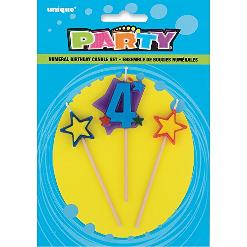 Star and Number 4 Birthday Party Candle Set