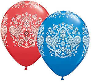 Qualatex 11" Red and Blue Bandana Round Rubber Balloons 10 Pack