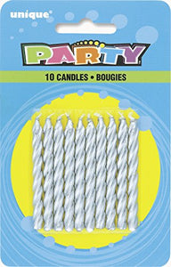 Spiral Silver Birthday Candles, 10ct