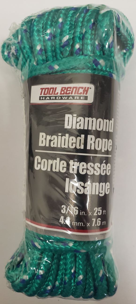 Tool Bench Diamond Braided Rope 3/16 inch x 25 ft