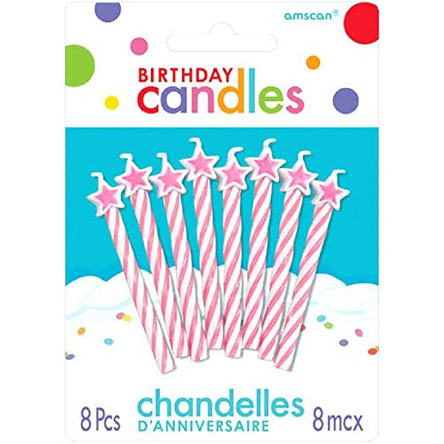 Spiral Star-Tipped Birthday Candles 8 Pcs | Pink | Party Supply