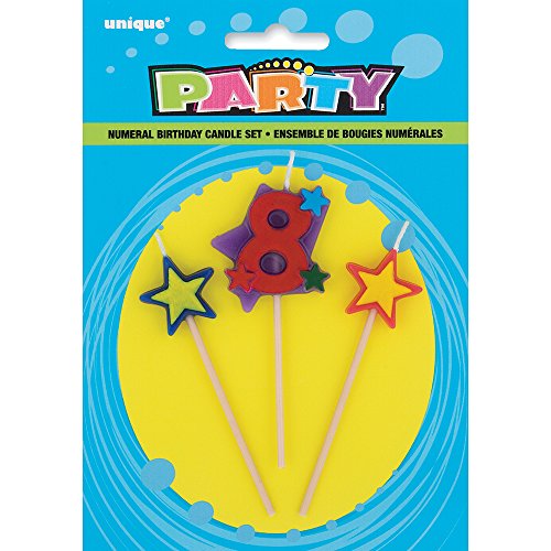 Star and Number 8 Birthday Party Candle Set