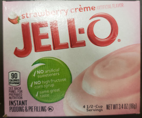 Jello Strawberry Creme Instant Pudding & Pie Filling 3.4 oz Serves 4
