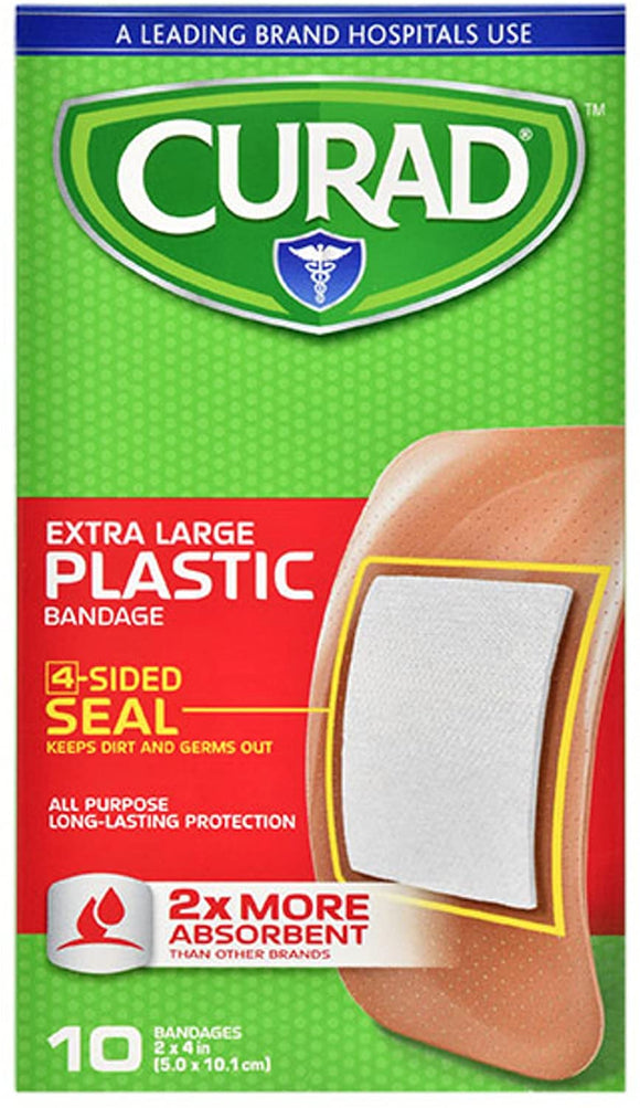 Curad Extra Large Plastic Bandages 2 x 4 inches 10 Pack