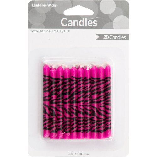 Creative Converting 20 Count Super Stylish Zebra Print Candles, Pink