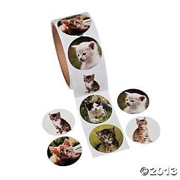 Fun Express Paper Cat Photo Roll of Stickers, 100 stickers