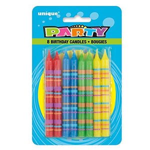 Striped Birthday Candles 8 Pk